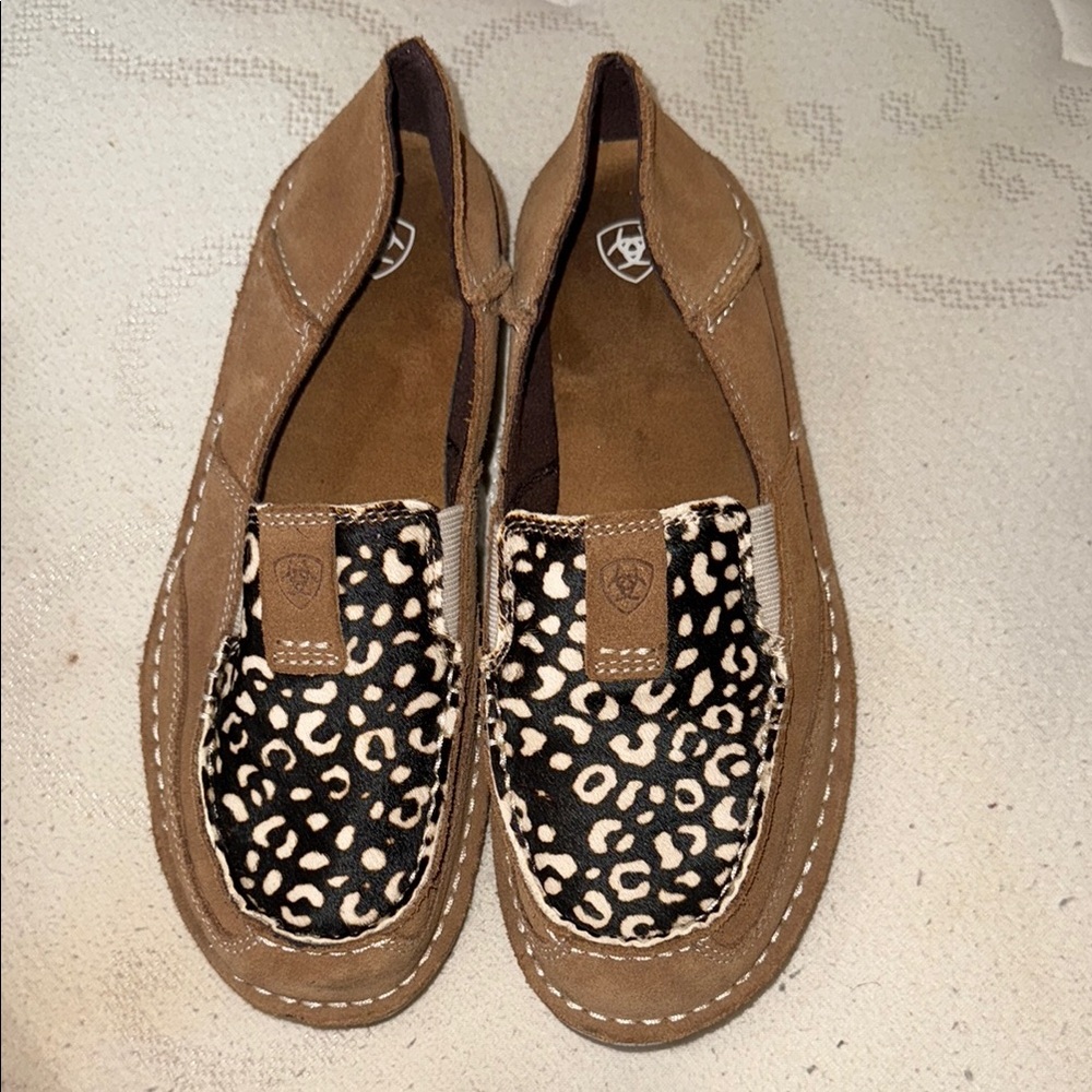 Ariat Tan and Black Leopard Print Loafers
